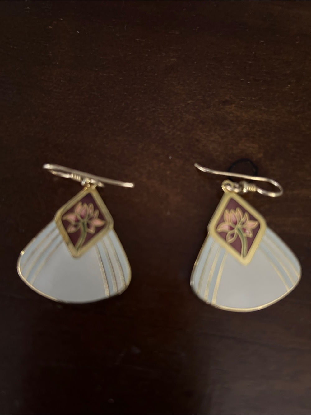 Laurel Burch Elegant tan and Pink Floral Drop Earrings
